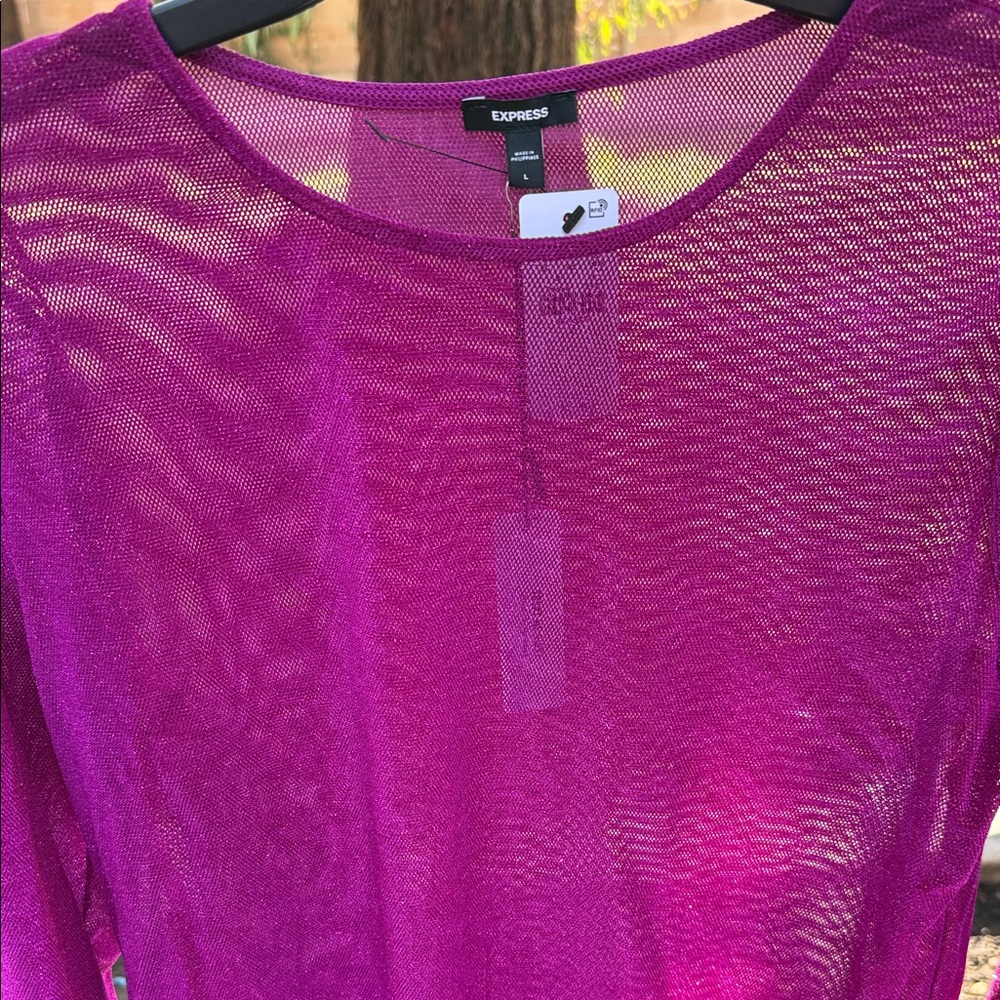 Express Vibrant Pink Sheer Blouse - Picture 2 of 5